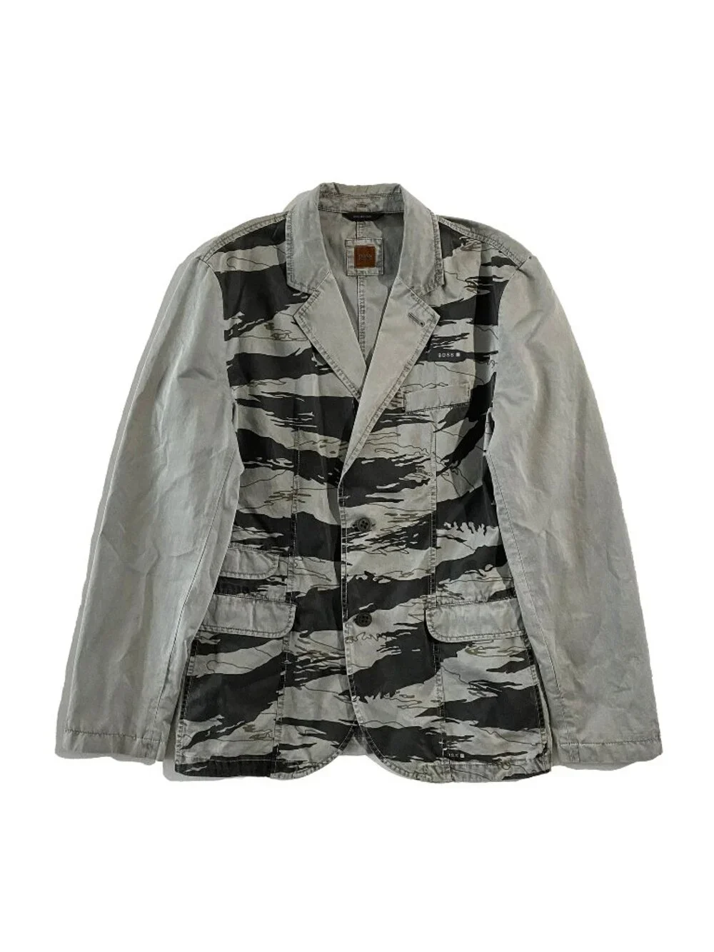 Rare BOSS Orange Hugo Boss Jacket Mens 44R Gray Tiger Stripe Camo Casual Blazer